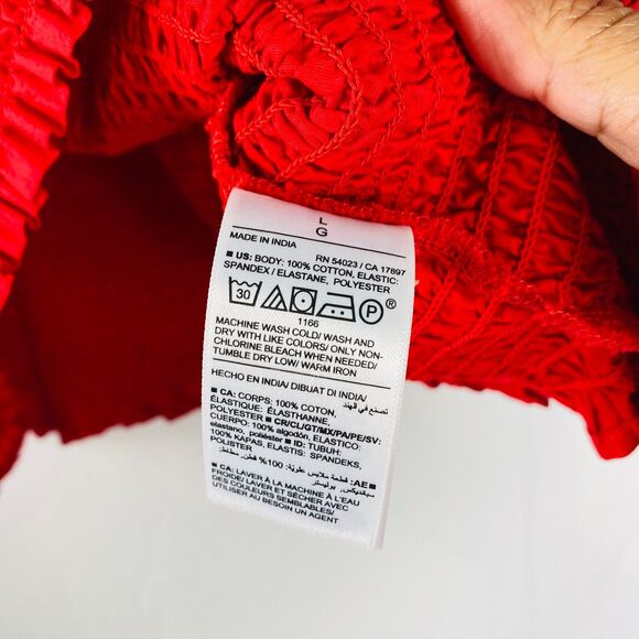 Old Navy Womens Top L Fitted Ruffle-Strap Fully Smocked Cropped Red NWT - Picture 8 of 9